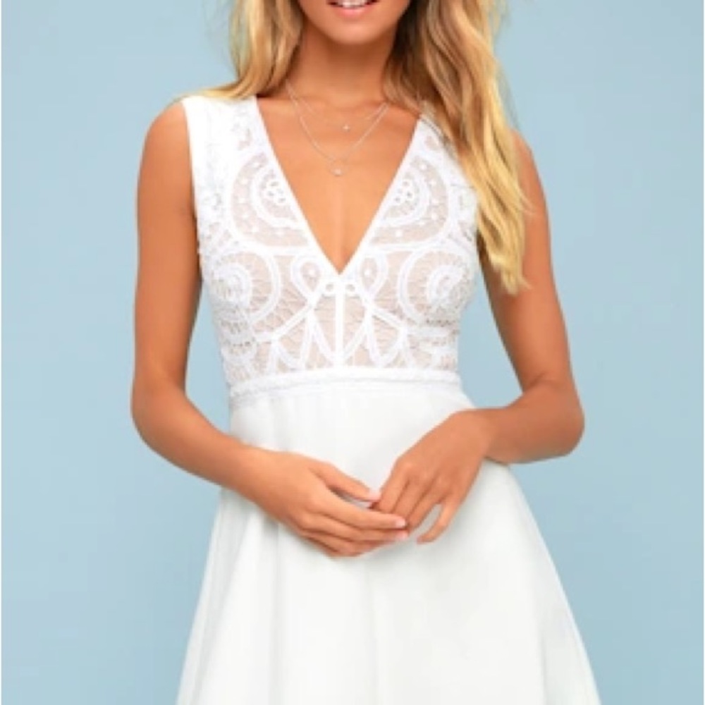 Lulu's White Florentia crochet lace skater dress
